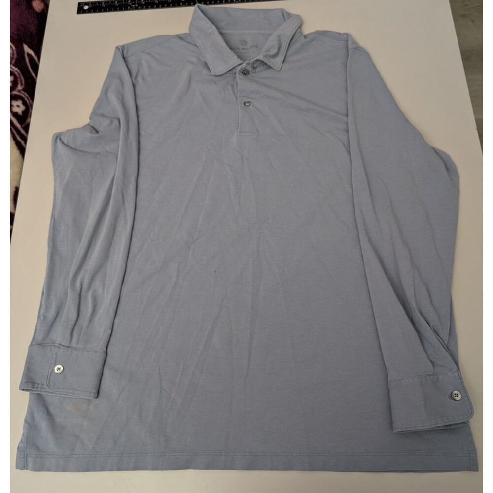 Mack Weldon Polo Shirt Mens XL Blue Gray Silver Pima Cotton Long Sleeve Luxury